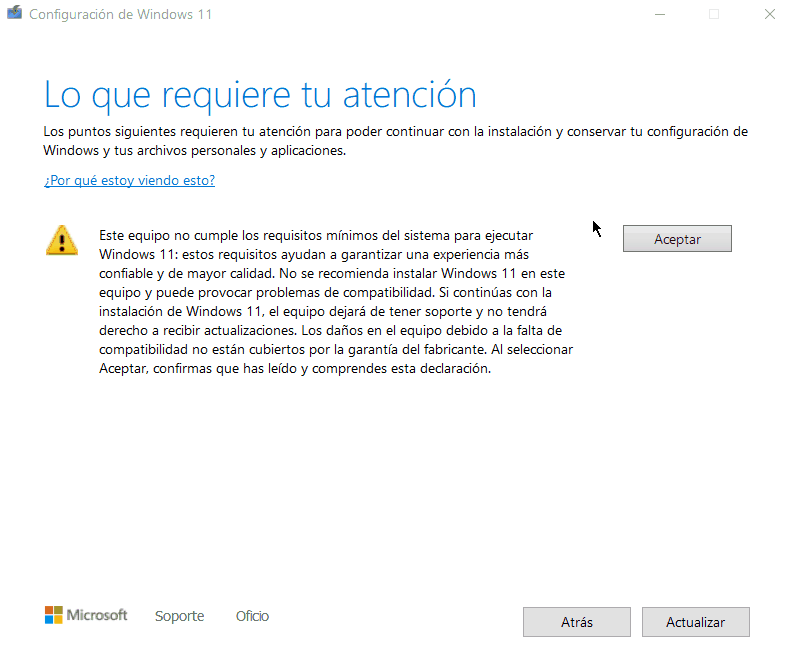 Actualizar a Windows 11 saltando requisitos desde imagen .ISO o USB